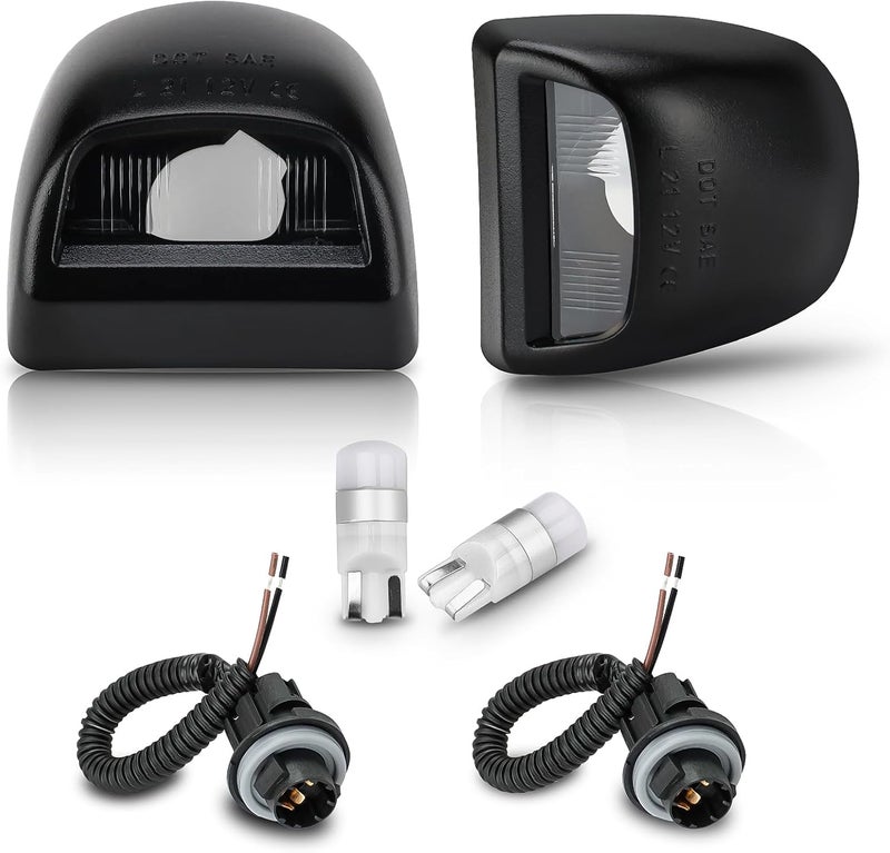 Best View LED License Plate Lights Cover Lens w/Socket & Rear Lamp Wire Harness Assembly Compatible with Chevy Silverado Suburban Tahoe GMC Sierra 1500 2500 3500 HD Escalade EXT, White - Pack of 2 - Image 1